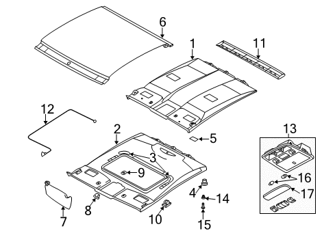 2007 Hyundai Tiburon Interior Trim - Roof Overhead Console Lamp Assembly Diagram for 92800-2C500-X6