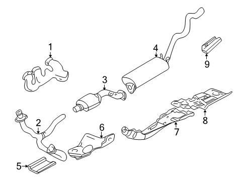 2001 Oldsmobile Bravada Exhaust Components, Exhaust Manifold SHIELD, Exhaust Tail Pipe Diagram for 15996661