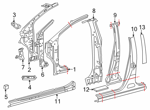 2015 Toyota Yaris Center Pillar & Rocker, Hinge Pillar Hinge Pillar Reinforcement Gusset Diagram for 61117-0D070