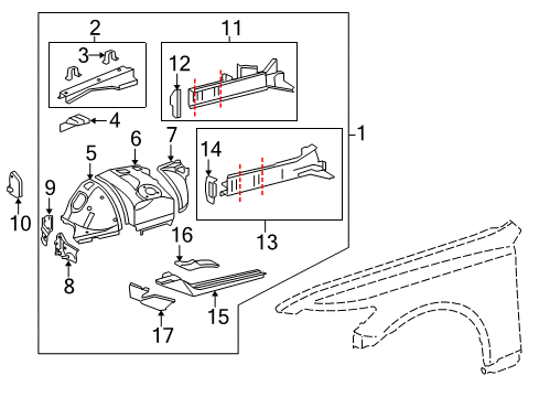 2014 Lexus LS600h Structural Components & Rails Bracket, Radiator Support Diagram for 53257-50040