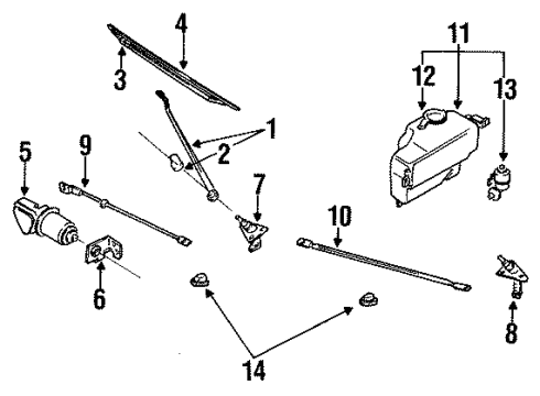 1988 Nissan D21 Wiper & Washer Components Windshield Wiper Blade Assembly Diagram for 28890-S3800