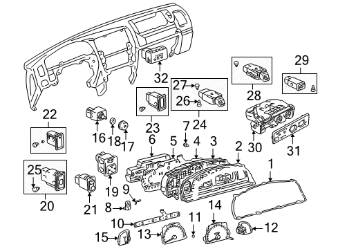 1999 Toyota 4Runner Cluster & Switches, Instrument Panel Bulb Cap Diagram for 84998-10720