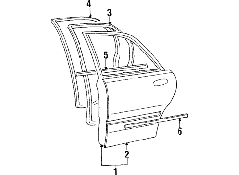 1997 Hyundai Sonata Rear Door & Components, Exterior Trim Moulding Assembly-Rear Door Waist Line, LH Diagram for 87731-34500