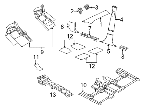 2013 Jeep Grand Cherokee Interior Trim - Pillars, Rocker & Floor Molding-SCUFF Diagram for 1LY82DX9AB