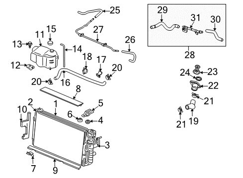 2005 Pontiac Bonneville Radiator & Components Radiator Surge Tank Outlet Pipe Assembly Diagram for 25748906