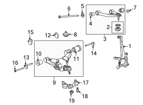 2016 Toyota Sequoia Front Suspension Components, Lower Control Arm, Upper Control Arm, Ride Control, Stabilizer Bar Control Arm Bracket Diagram for 48625-0C011