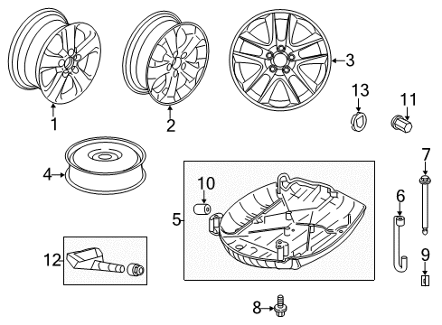 2014 Honda Crosstour Wheels Cap, Carrier Hook Bolt Diagram for 74647-TP6-A01