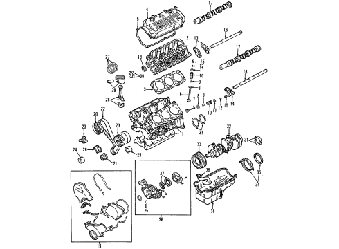 1999 Chrysler Cirrus Engine Parts, Mounts, Cylinder Head & Valves, Camshaft & Timing, Oil Pan, Oil Pump, Balance Shafts, Crankshaft & Bearings, Pistons, Rings & Bearings Cover Pkg-Rocker Diagram for MD313790