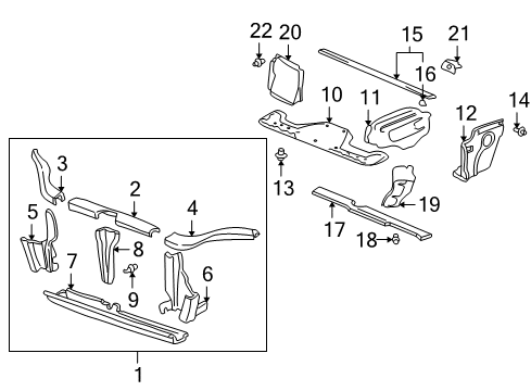2005 Honda Insight Radiator Support Cover, L. FR. Arm (Lower) Diagram for 74170-S3Y-000