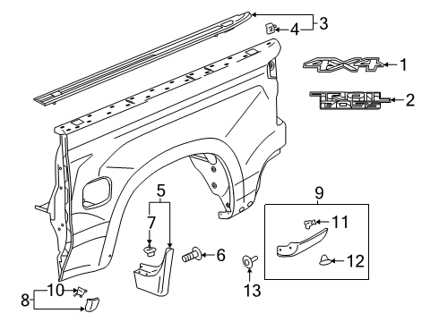 2020 Chevrolet Silverado 1500 Exterior Trim - Pick Up Box Upper Molding Diagram for 84526929