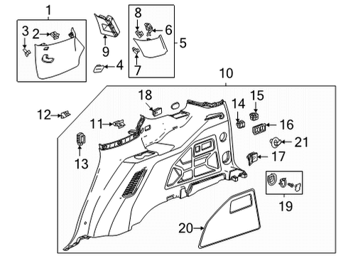 2021 Cadillac Escalade Interior Trim - Quarter Panels Rear Pillar Trim Diagram for 84718047