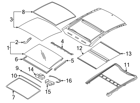 2016 Kia Optima Sunroof Rear Panoramaroof Glass Assembly Diagram for 816162T010