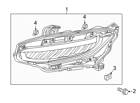 2018 Honda Civic Headlamps Headlight Assembly, Passenger Side Diagram for 33100-TEG-A11