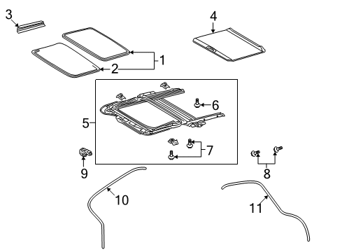 2010 Pontiac Vibe Sunroof Weatherstrip, Sun Roof Window Diagram for 19184130