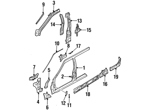 1998 Isuzu Rodeo Center Pillar & Rocker, Hinge Pillar, Uniside Closing, R. Pillar Diagram for 8-97211-708-0