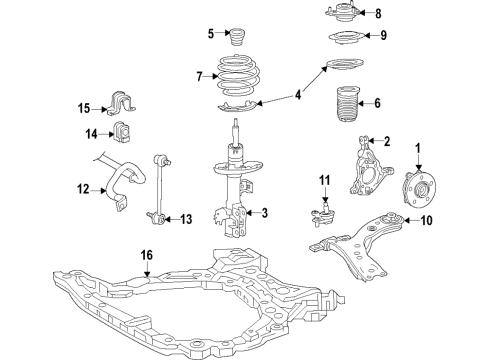 2020 Toyota Corolla Front Suspension Components, Lower Control Arm, Stabilizer Bar Front Hub Diagram for 43550-02090