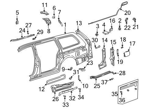 2000 Toyota Sienna Side Panel & Components Emblem Nut Diagram for 90179-06274
