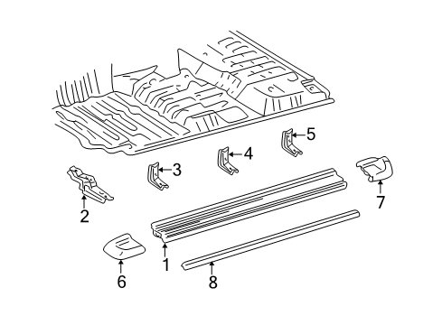 2001 Toyota Land Cruiser Exterior Trim - Pillars, Rocker & Floor Step Panel Rear Bracket Diagram for 51078-60061