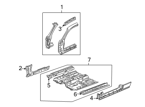 2003 Acura CL Hinge Pillar, Rocker, Floor & Rails Panel, Passenger Side Sill Diagram for 04631-S3M-A00ZZ