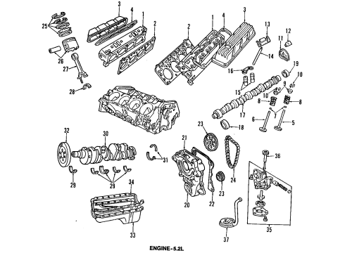 1993 Dodge W250 Engine Parts, Mounts, Cylinder Head & Valves, Camshaft & Timing, Oil Pan, Oil Pump, Crankshaft & Bearings, Pistons, Rings & Bearings Pan-Oil Diagram for 4429403