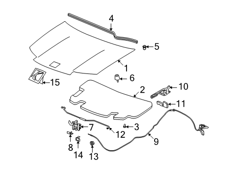 2004 Saturn Ion Hood & Components, Exterior Trim Rod Asm, Hood Hold Open Diagram for 22707685