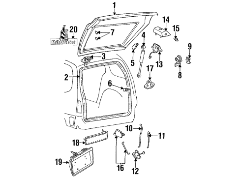 1996 Mercury Villager Lift Gate & Hardware, Exterior Trim Support Cylinder Diagram for F6XZ-12406A10-BB