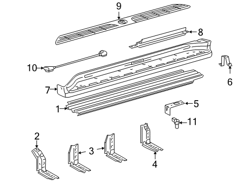 2003 Lexus LX470 Exterior Trim - Pillars, Rocker & Floor Step Panel Mount Bracket Diagram for 51082-60021