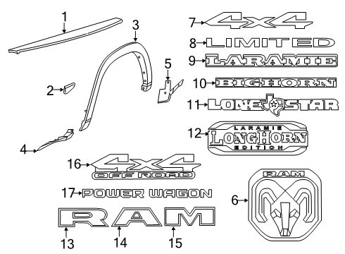 2022 Ram 2500 Exterior Trim - Pick Up Box SPAT-Box Side Diagram for 68362316AD