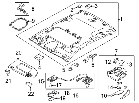 2018 Infiniti Q70 Interior Trim - Roof Holder-Sun Visor Diagram for 96409-6GC0B