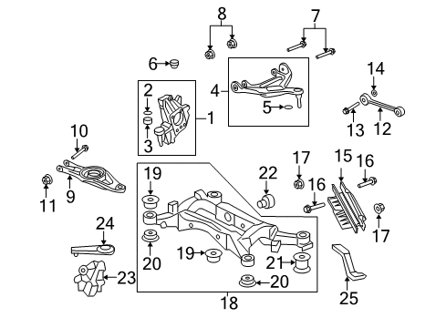 2012 Acura RL Rear Suspension Components, Lower Control Arm, Upper Control Arm, Stabilizer Bar Rubber, Rear Sub-Frame Mounting (Upper) (Front ) Diagram for 50361-SJA-E01