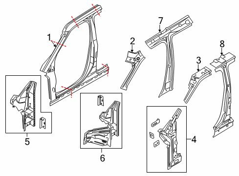 2019 Ford Police Interceptor Utility Center Pillar, Door Opening Frame, Hinge Pillar Inner Hinge Pillar Diagram for BB5Z-7802038-C