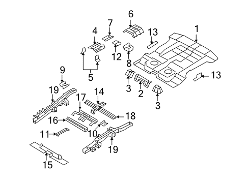 2012 Hyundai Santa Fe Rear Floor & Rails Bracket Assembly-Rear Floor Diagram for 655252B100