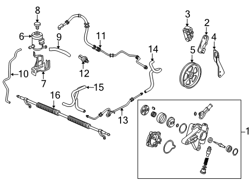 2009 Honda Pilot P/S Pump & Hoses, Steering Gear & Linkage Pump Sub-Assembly, Power Steering Diagram for 56110-RN0-A03
