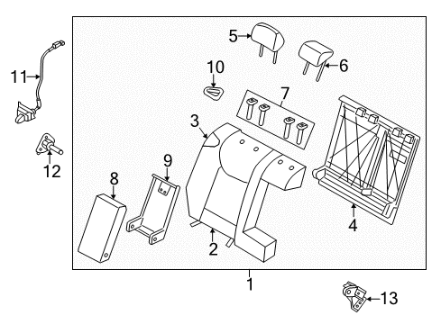 2013 Hyundai Elantra Coupe Rear Seat Components Rear Seat Back Armrest Assembly Diagram for 89900-3X010-MAP