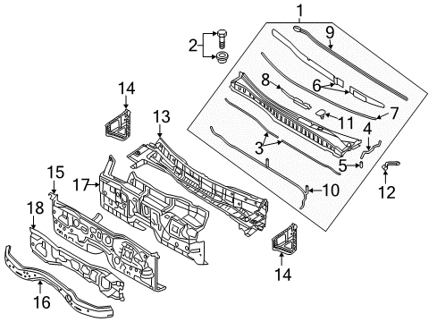 2012 Hyundai Equus Cowl Weatherstrip Assembly-Hood Diagram for 86430-3N000