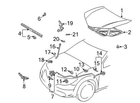 2004 Pontiac Vibe Hood & Components Cable, Hood Primary Latch Release Diagram for 88972770