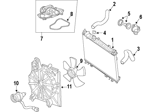 2008 Acura RDX Cooling System, Radiator, Water Pump, Cooling Fan Shroud Diagram for 19015-RWC-A01