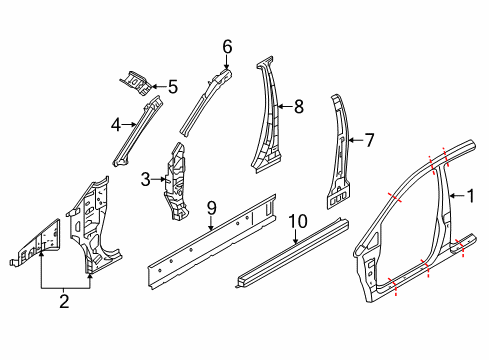 2014 Nissan Versa Aperture Panel, Center Pillar, Hinge Pillar, Rocker Dash-Side, RH Diagram for G6240-9KFMA