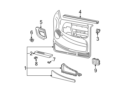 2000 Ford Ranger Interior Trim - Front Door Armrest Support Diagram for F37Z-1024160-A