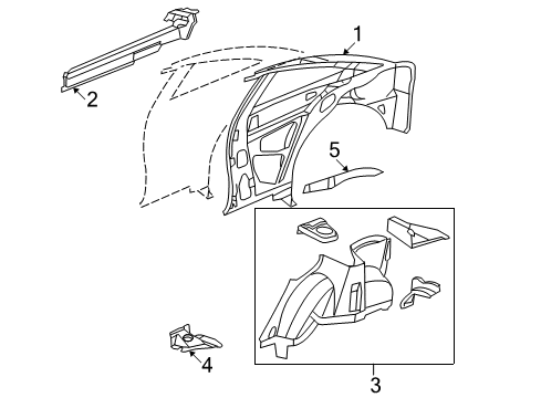 2003 Chevrolet Cavalier Inner Structure - Quarter Panel Panel Kit, Quarter Inner & Rear Wheelhouse (LH) Diagram for 88955235