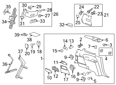 2008 Buick Enclave Quarter Panels Interior Trim, Jack & Components Rear Pillar Trim Diagram for 25853301