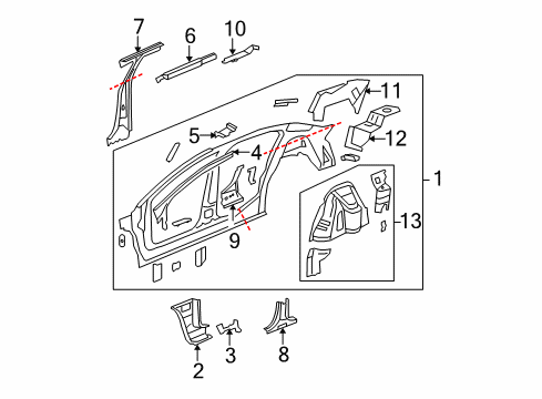 2009 Buick Lucerne Uniside Hinge Pillar Diagram for 15812129