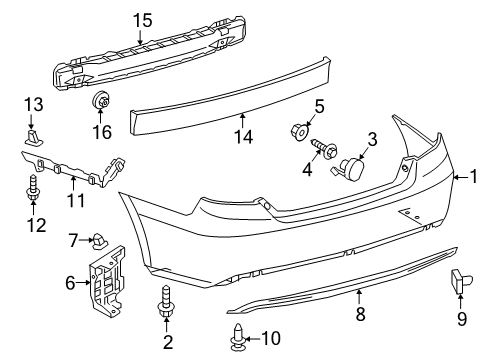 2017 Toyota Camry Rear Bumper Bumper Cover Plate Diagram for 52163-06916