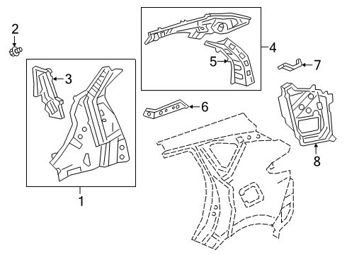 2021 Acura RDX Inner Structure - Quarter Panel Gusset Left, Rail Diagram for 64764-TJB-A00ZZ