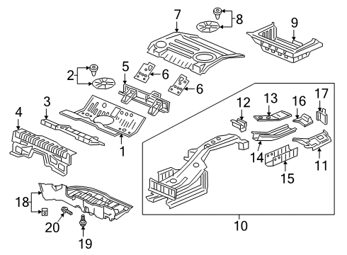 2019 Honda Clarity Rear Body - Floor & Rails Crossmember Comp, RR. Diagram for 65710-TRV-A00ZZ