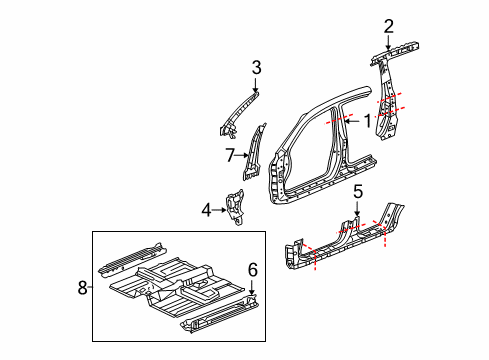 2005 Acura TSX Aperture Panel, Center Pillar, Floor & Rails, Hinge Pillar, Rocker Panel L, Side Sill Diagram for 04641-SEA-G01ZZ