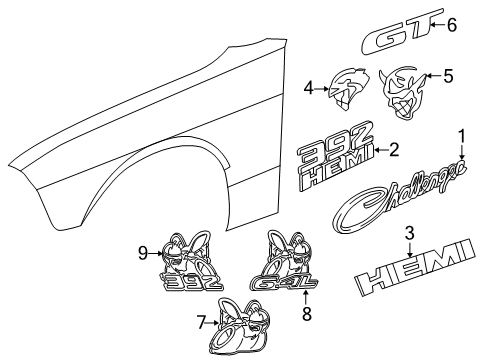 2018 Dodge Challenger Exterior Trim - Fender Nameplate Diagram for 68213511AB