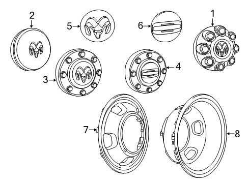 2015 Ram 2500 Wheel Covers & Trim Wheel Center Cap Diagram for 1AB04S4AAD