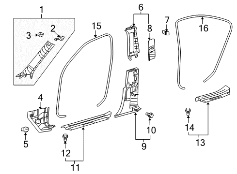 2015 Lexus LS460 Interior Trim - Pillars, Rocker & Floor WEATHERSTRIP, Front Door Diagram for 62311-50041-C1