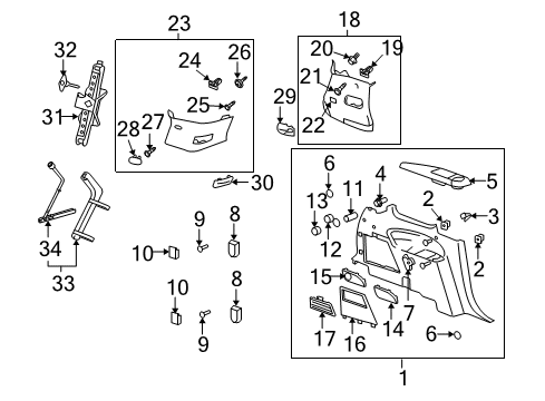 2007 Saturn Outlook Interior Trim - Quarter Panels Upper Quarter Trim Diagram for 20952631